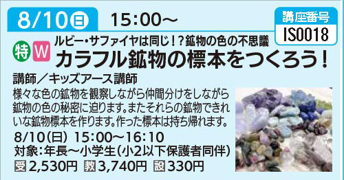 カラフル鉱物の標本をつくろう！8/10（日）