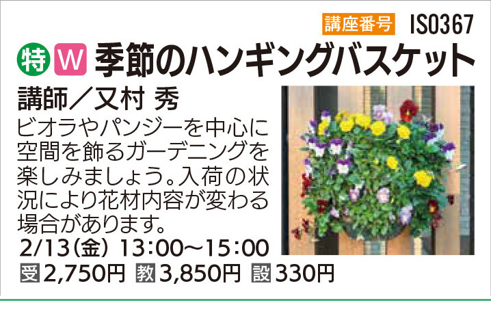 季節のハンギングバスケット2/13（金）