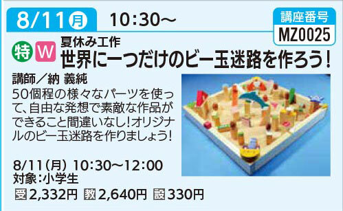 世界に一つだけのビー玉迷路を作ろう！（全1回）