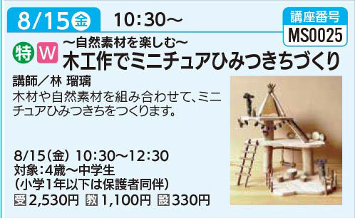 木工作でミニチュアひみつきちづくり8/15（金）