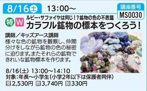 カラフル鉱物の標本をつくろう！8/16（土）